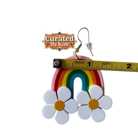 Colorful Rainbow Earrings with Flower Clouds. New Without Tags. - Picture 7 of 7